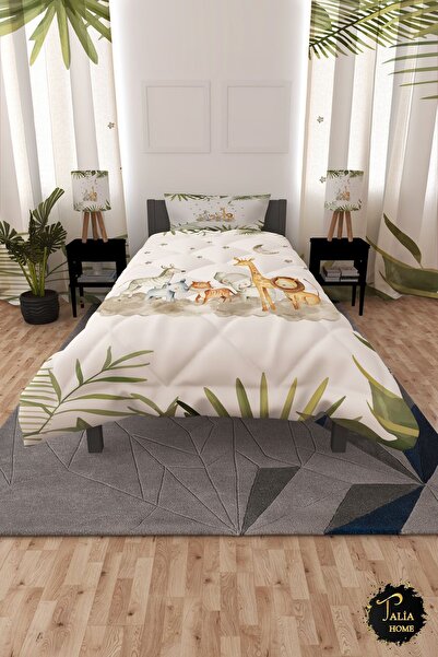 Talia Home Safari Cute Animals Patterned Single Children's Quilt Sleeping Set