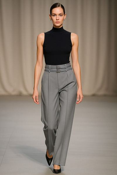 HANIMCA GİYİM Double Belt Model Winter High Waist Side Pocket Lycra Pants