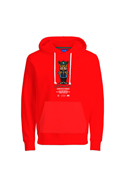 Jack & Jones Kapüşon Yaka Kırmızı Erkek Sweatshırt 12176722_JORDENIMDOG SWEAT HOOD