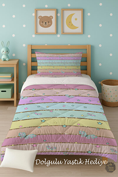 Talia Home Colorful Striped Single Children's Quilt Sleeping Set