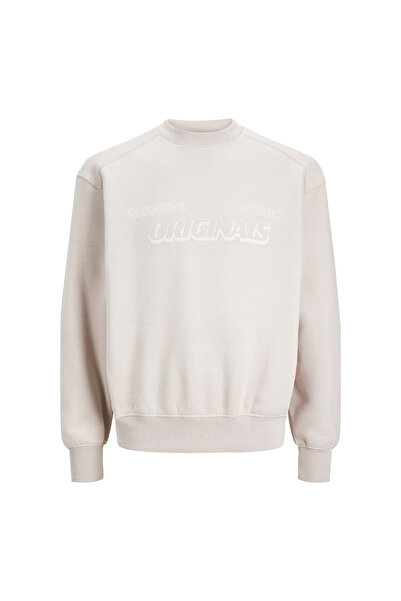 Jack & Jones Bisiklet Yaka Krem Erkek Sweatshırt 12247020_JORSHADOW BOLT SWEA...