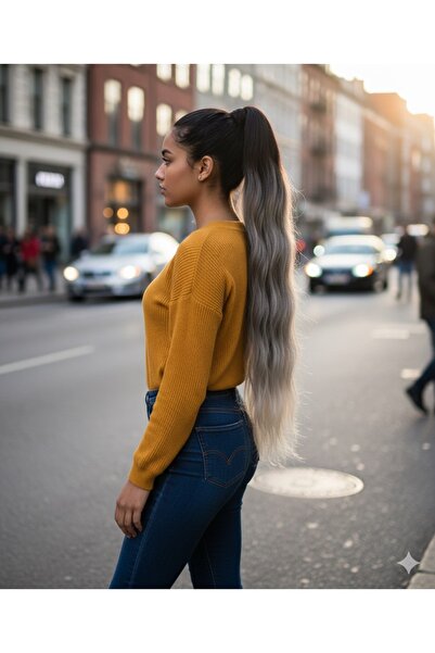 Mina Peruk Kumral/Beyaz Platin Ombre Tokalı Su Dalgalı At Kuyruğu – Lastikli,...