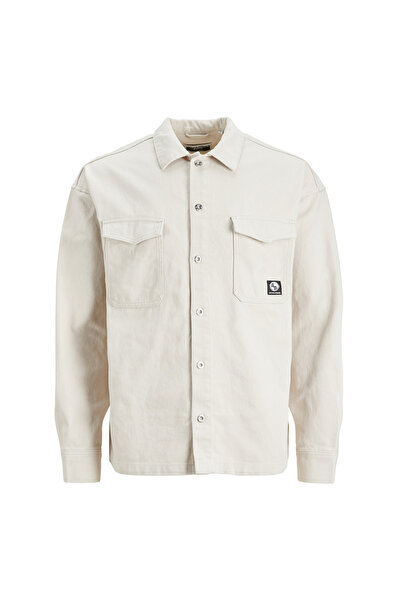 Jack & Jones Geniş Fit Krem Erkek Gömlek 12241925_JCOTWILL EDDIE OVERSHIRT L