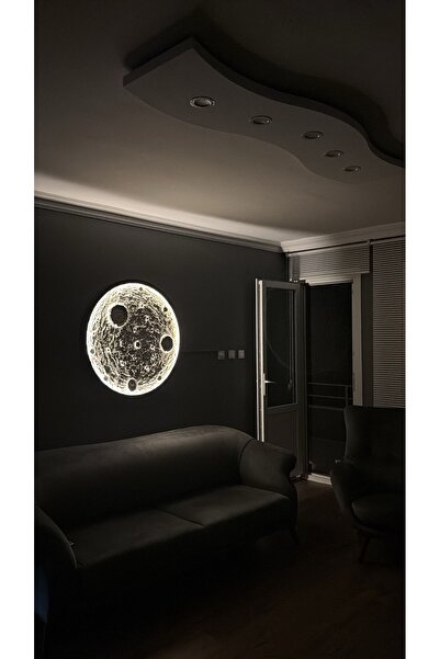 Moon 100 cm çapında amber renk dolunay metal çerçeveli kumandalı