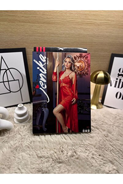 JENİKA Women's Satin Stylish and Elegant Lace Detail Dressing Gown Nightgown Set