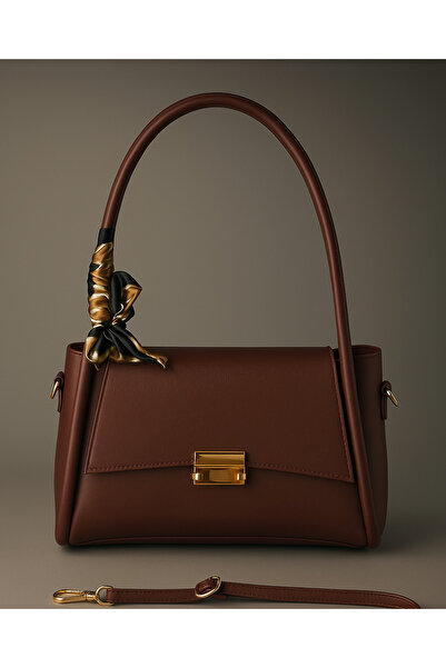 ROYAL LADYS Geantă de damă cu mâner și curea reglabilă, detaliu auriu + eșarfă cadou