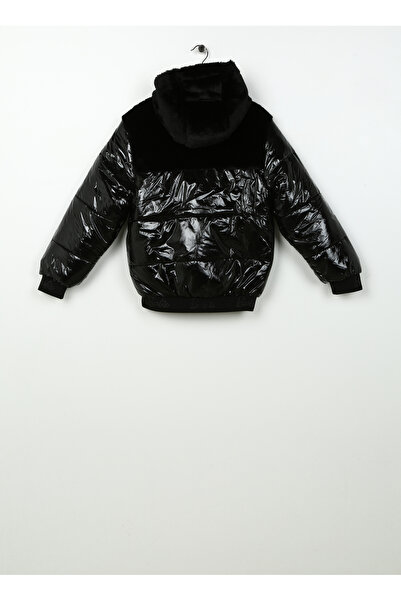 Barbie Siyah Kız Çocuk Kapüşonlu Kürklü Mont 23WB-103