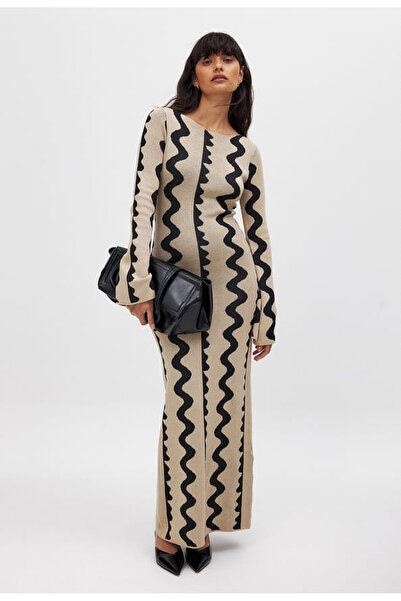 Nakd Etnik Desenli Maxi Triko Uzun Elbise