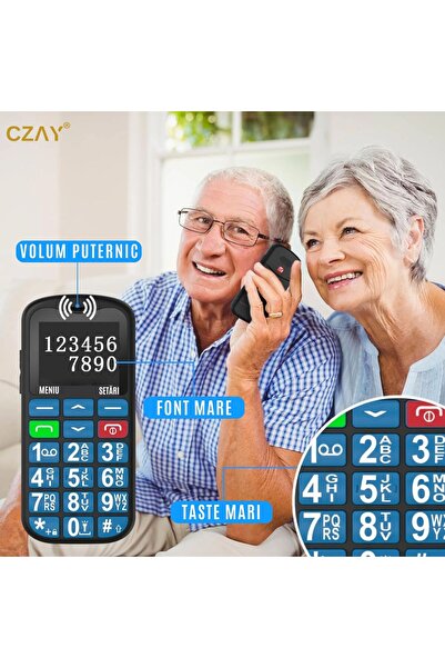 CZAY CZAY® Seniors' Mobile Phone with Large Keys, Romanian Language, Strong Volume, Large LCD Screen, Color, Radio, 2G