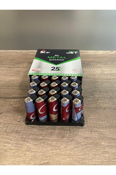 Koko BKJET 1975 Izgaralı Türk Bayraklı Metal Yeniden doldurulabilir Lüks Çakmak 25 Adet