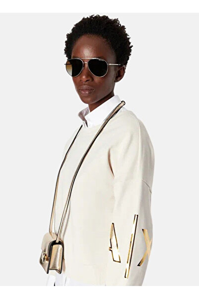 Armani Exchange V Yaka Baskılı Beyaz Diz Üstü Kadın Elbise 6RYA70