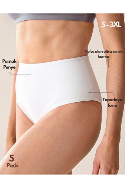 IPL Women's Panties,Women's High Waist Cotton 5-Piece White Panties Set