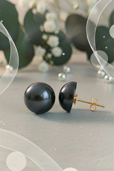 bymissmücevherat 12 mm Tahiti İnci Küpe – 925 Ayar Gümüş 14K Gold Renk Büyük İnci Küpe |