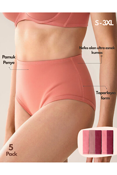 IPL Kadın Külot,Kadın Yüksek Bel Pamuklu 5’li Soft Pastel Külot Seti