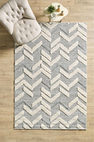 Carpettex Halı Yumuşak Bukle Tabanlı Modern kabartmalı 3D Abstrak Desenli Gri Renkli Halı