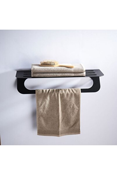 VENON Μαύρη μεταλλική κρεμάστρα για πετσέτες 50 εκ. με μεταλλικό ράφι για οργάνωση μπάνιου