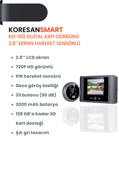 koresan KD-100 Dijital Kapı Dürbünü 2.8” Ekran Hareket Sensörlü