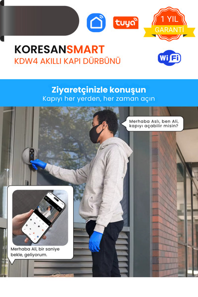 koresan Tuya KDW4 Akıllı Kapı Dürbünü - Hareket sensörlü - Wifi ile Canlı Görüşme