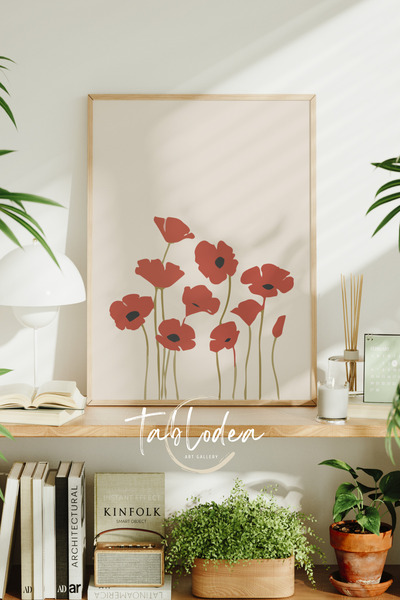 tablodea Pictură murală decorativă cu flori minimaliste, cu model de lalele, ...