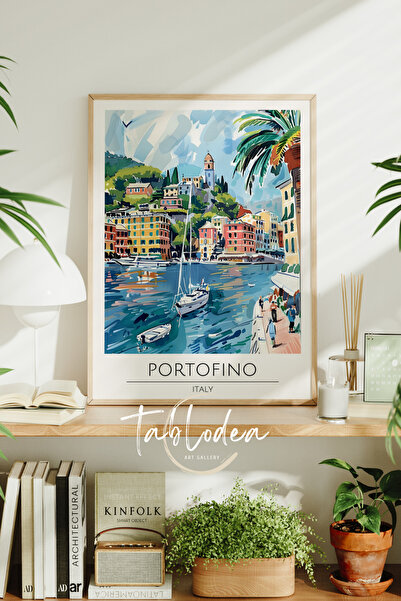tablodea Portofino İtalya Manzarası Modern Çerçeveli Poster Tablo TD Minimali...