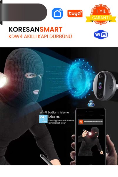 koresan Tuya KDW4 Akıllı Kapı Dürbünü - Hareket sensörlü - Wifi ile Canlı Görüşme