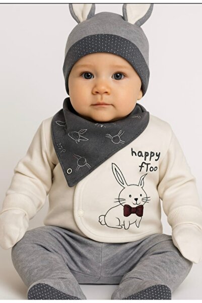 Babyim Babyblue 5 Li Zıbın Takımı Fularlı Şapkalı Eldivenli Hastane Çıkışı %100 Pamuklu