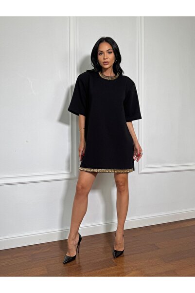 Unbranded/Generic Tricou tip rochie MELINA, cu umeri structurați și ștrasuri aurii