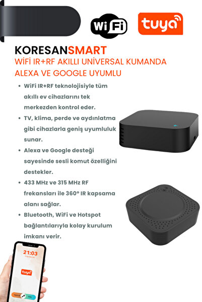 koresan WiFi IR+RF Akıllı Universal Kumanda – Alexa ve Google Uyumlu