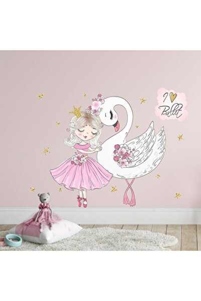 KT Decor White Swan and Star 70 Pieces Kids Room Sticker - Ballerina