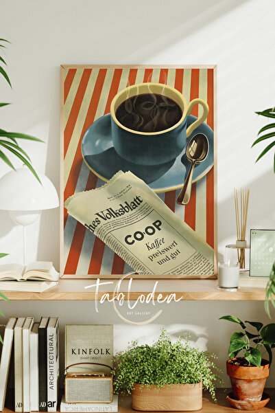 tablodea Retro Kahve Köşesi Duvar Dekoru Çerçeveli Poster Tablo, Minimalist Dekoratif Vintage Mutfak Tablosu