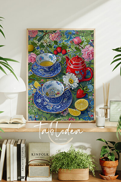 tablodea Mutfak Dekoru Vintage Çerçeveli Poster Tablo, Çay Temalı Modern Dekoratif Bohem Mutfak Tablosu