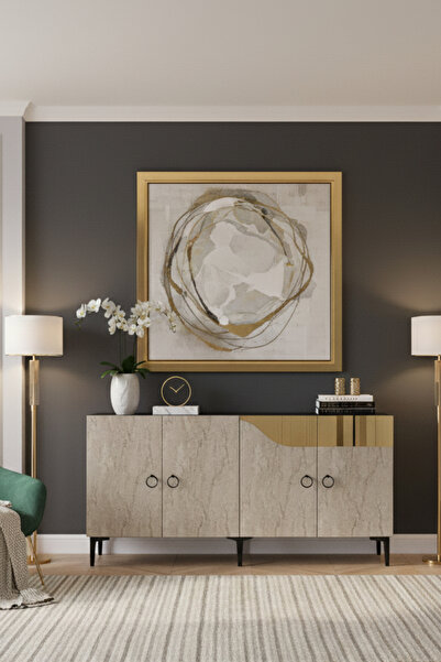 CENEYRA KA1514BTG GAMA KONSOL, TV SEHPASI BEYAZ-TRAVERTEN KAPAK-GOLD 150cm