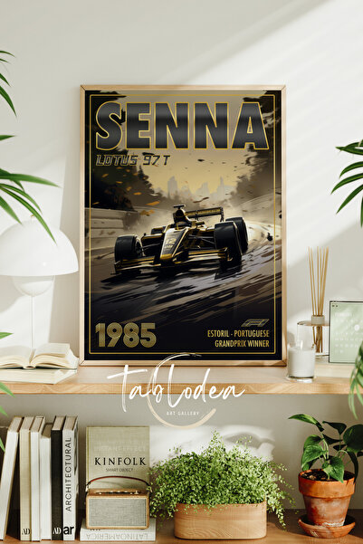 tablodea Poster înrămat cu Ayrton Senna Lotus 97T Formula, tablou retro de co...