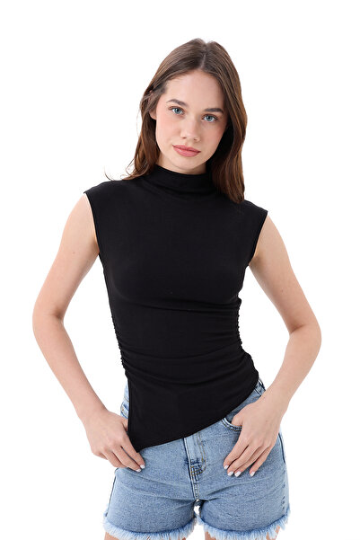 vesantia Mavi Kadın Yüksek Bel Püsküllü Paça Detaylı Likralı Kot Şort