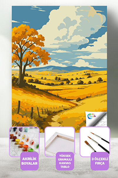 Tuvalle Altın Tarlalar Sayılarla Boyama Seti, Hobi Seti, 40X50 Tablo, Fırça B...