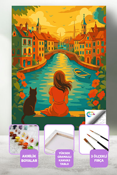 Tuvalle Nehrin Kıyısında Akşam Sayılarla Boyama Seti, Hobi Seti, 40X50 Tablo,...