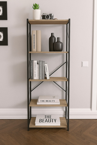 WANDOO Modern Minimal 5 Raflı Kitaplık ve Raflı Dolap 150 cm Kitaplık