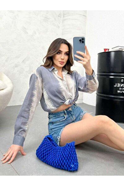 Pafi Moda Evans Υψηλής Ποιότητας Γυναικείο Λινό Πουκάμισο Oversize Μπλε Λευκό