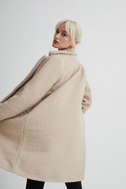 Pafi Moda Lenora Ecru Women's Oversize High Quality Stamp Coat