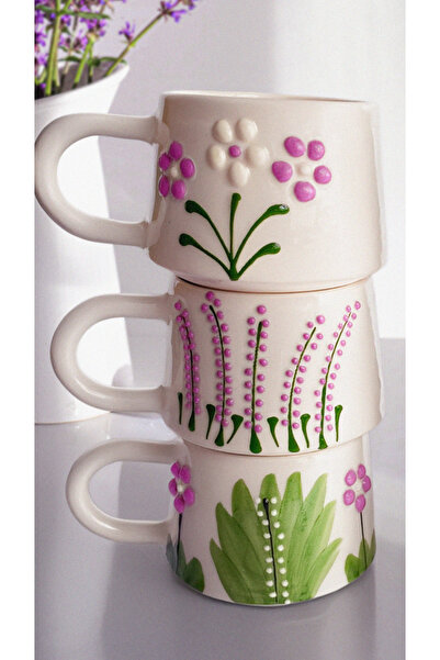touchmughm Lila, Purple Set of 6 Special Embossed Hand-Painted Ceramic Mug, Double, Coffee Cup, Mug