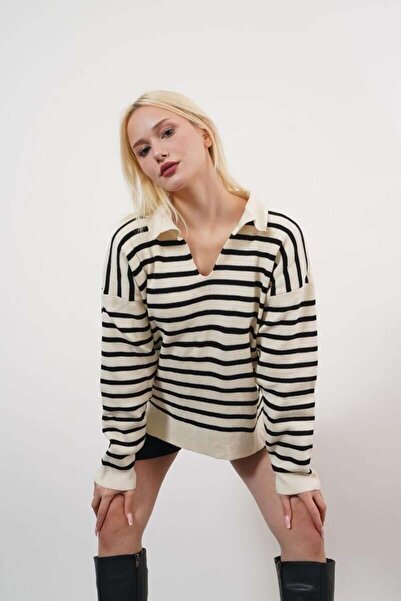 Pafi Moda Pulover de damă Alix de înaltă calitate, cu dungi albe