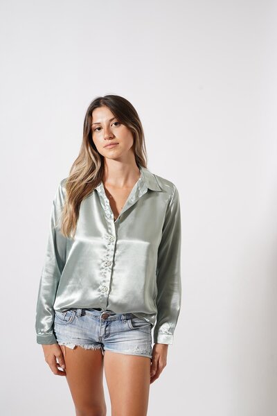 Pafi Moda Cămașă din satin pentru femei Tesra de înaltă calitate, verde verde