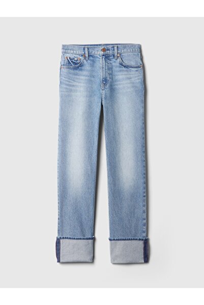 GAP Kadın Açık Mavi High Rise Cuffed '90s Straight Jean Pantolon