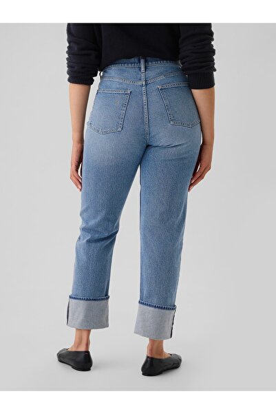 GAP Kadın Açık Mavi High Rise Cuffed '90s Straight Jean Pantolon