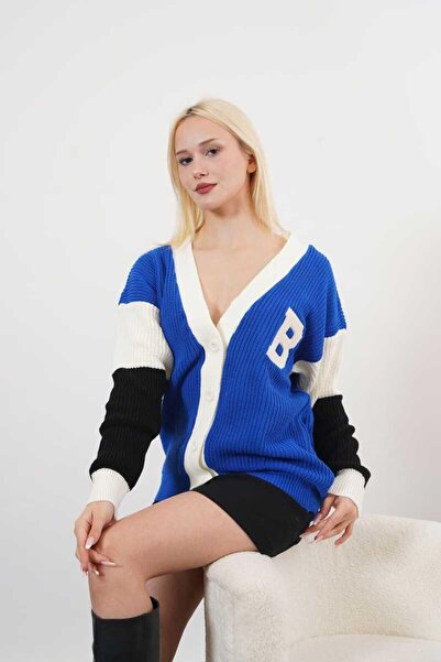 Pafi Moda Rosalie Yüksek Kalite Kadın Armalı Kolej Hırka Mavi