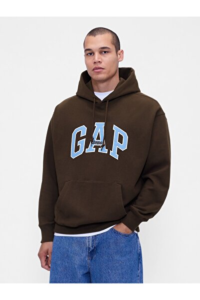 GAP Erkek Kahverengi Heavyweight Oversized Logo Sweatshirt