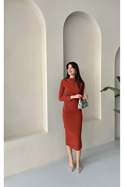 BY SE'MAS WEAR PREMİUM DRAPELİ MİDİ BOY ELBİSE