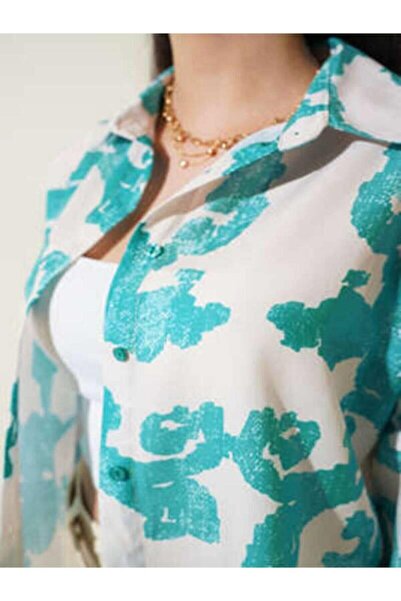 Pafi Moda Terry High Quality Oversize Women's Long Shirt Blue