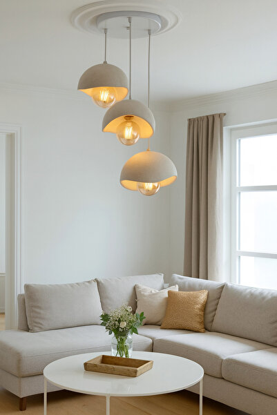 RSCOLLECTIONS 3'lü Beton Avize Modern Sarkıt Pinterest Bohem Avize Beyaz