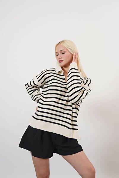 Pafi Moda Pulover de damă Alix de înaltă calitate, cu dungi albe